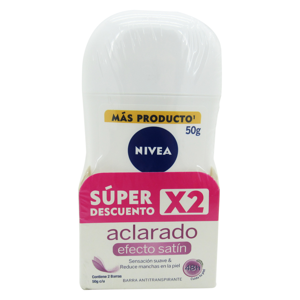 Desodorante Nivea Aclarado Satin Barra 50Gr 2 Unidades Precio Especial