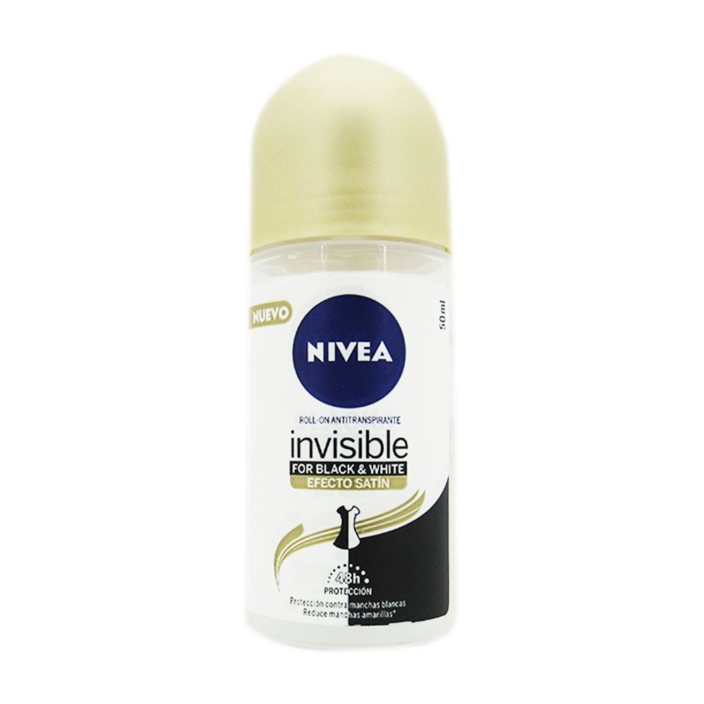 Desodorante Nivea Invisible Black & White Efecto Satin Rollon 50Ml