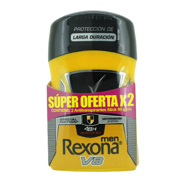 Desodorante Rexona V8 Barra 2 Unidades 100Gr Precio Especial