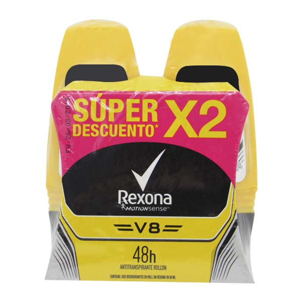 Desodorante Rexona V8 Rollon 2 Unidades 100Ml