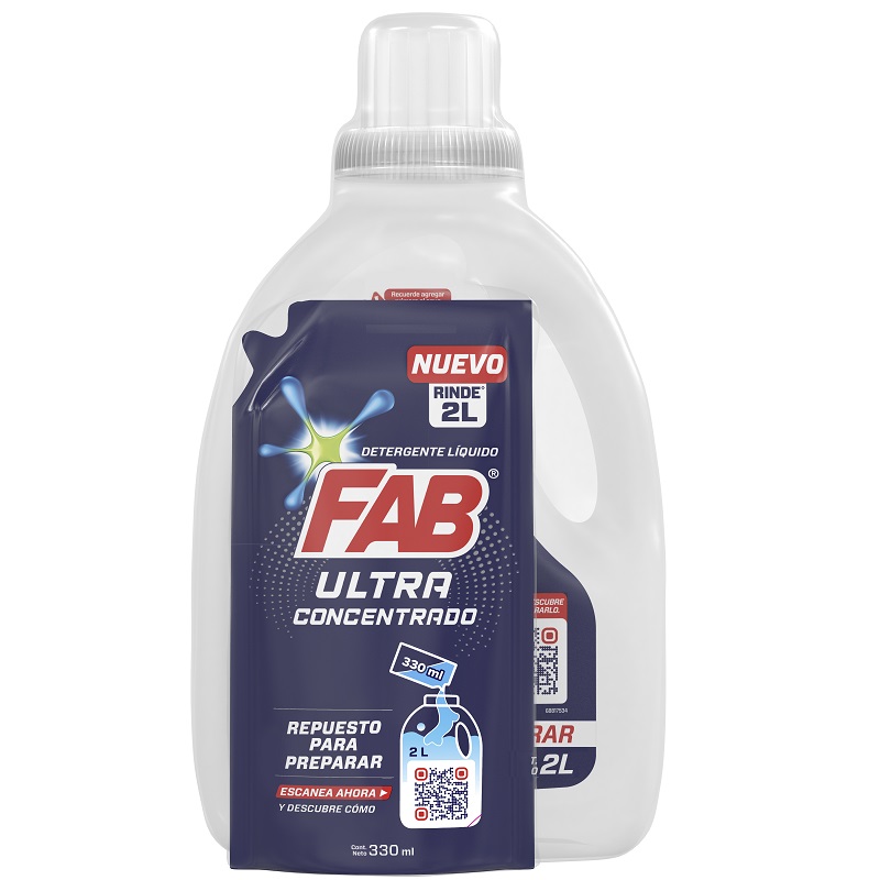 Detergente Líquido Fab Ultra Concentrado Doypak 330Ml + Botella