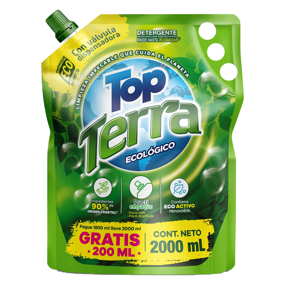 Detergente Líquido Top Terra Doypak Pague 1800Ml LLeve 2000Ml