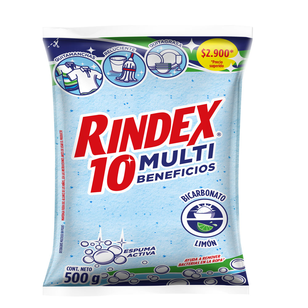 Detergente Polvo Rindex 10 Multibeneficios 500Gr