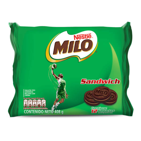 Galleta Milo Sandwich 12 Unidades 408Gr
