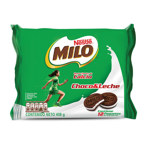 Galleta Milo Sandwich Chocoleche 12 Unidades 408Gr