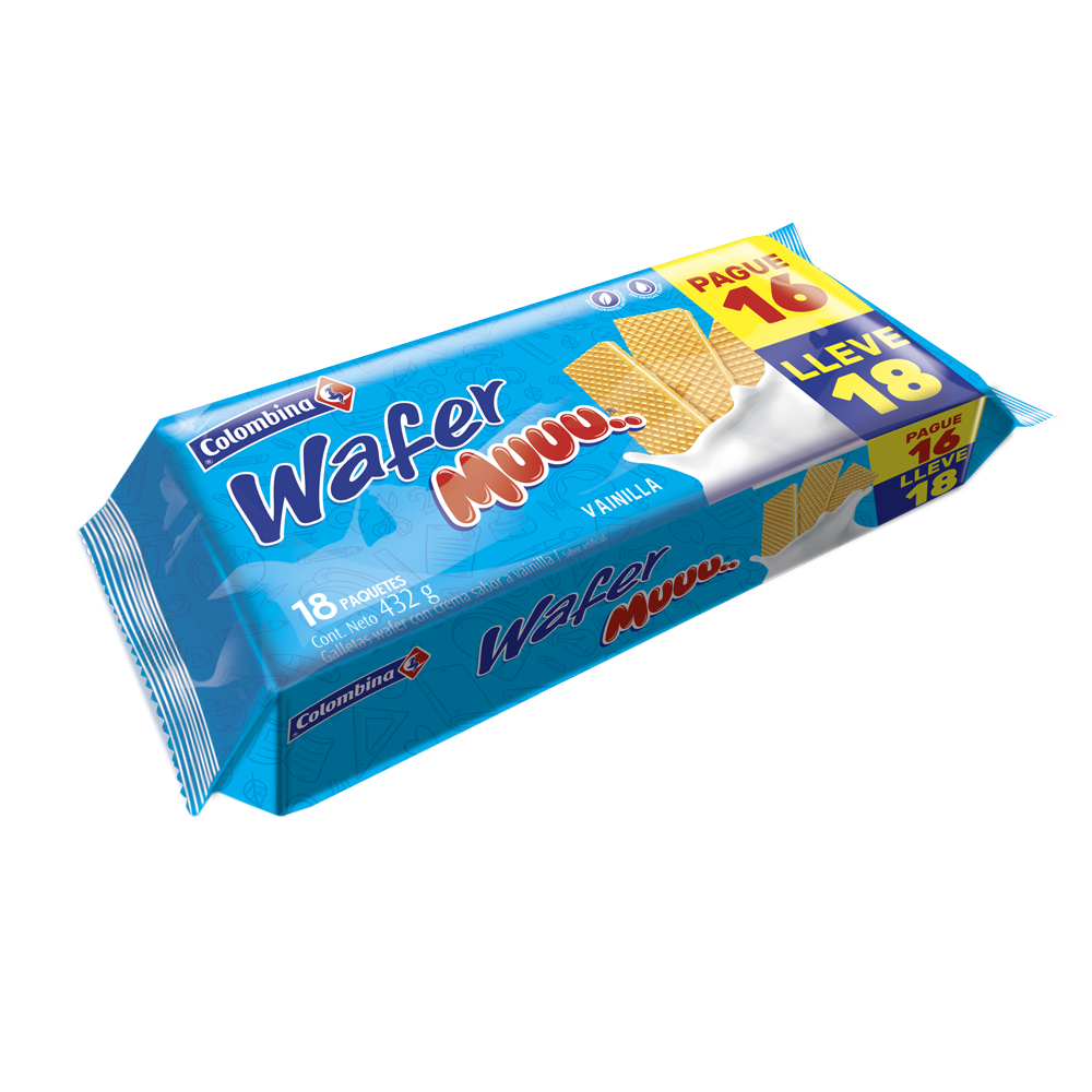 Galleta Wafer Muu Vainilla Pague 16 Lleve 18 Unidades 432Gr