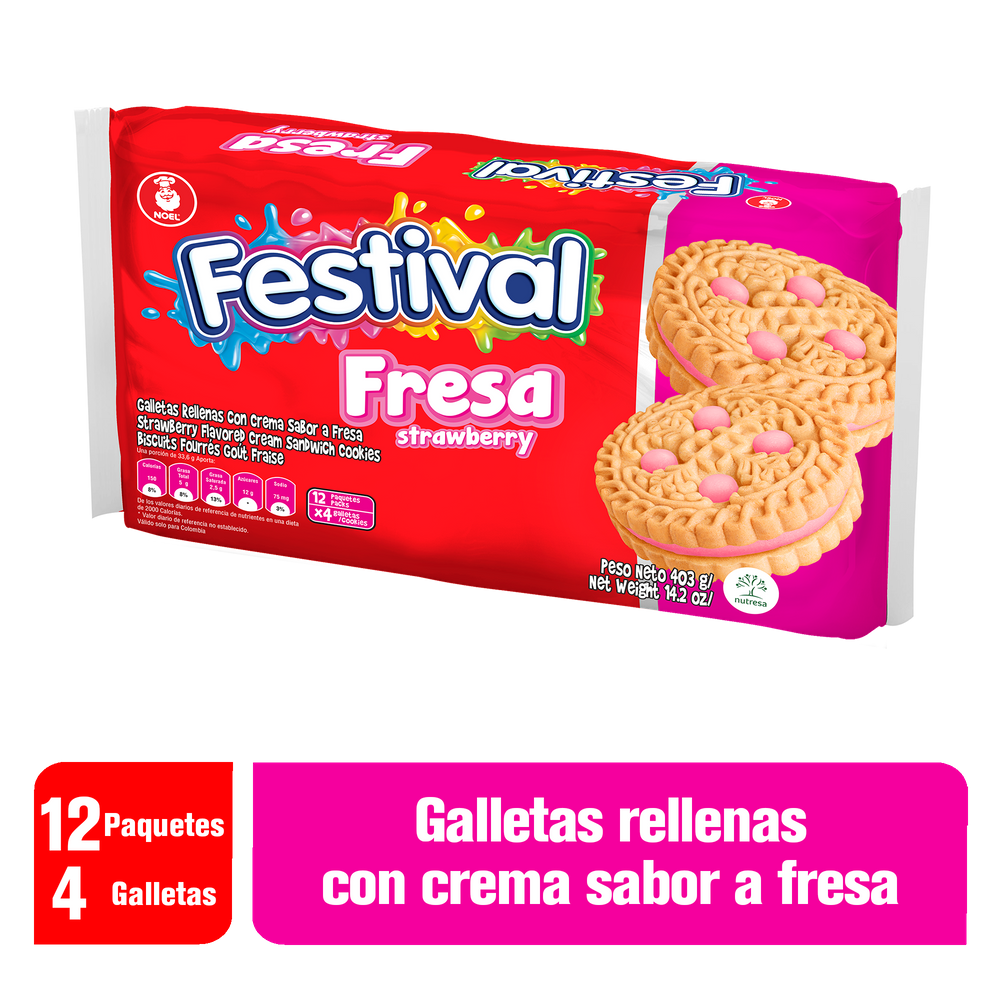 Galletas Festival Fresa 12 Paquetes 403Gr
