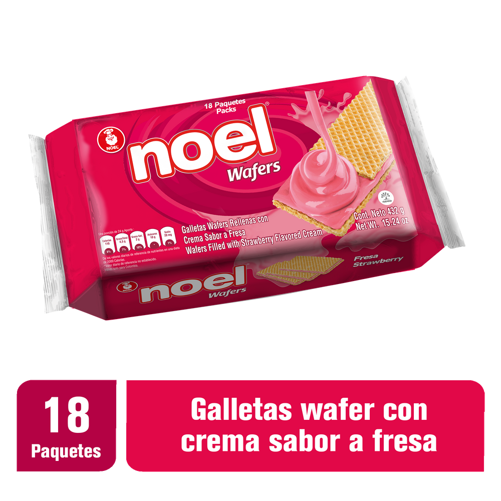 Galletas Wafers Noel Fresa 18 Paquetes 432Gr