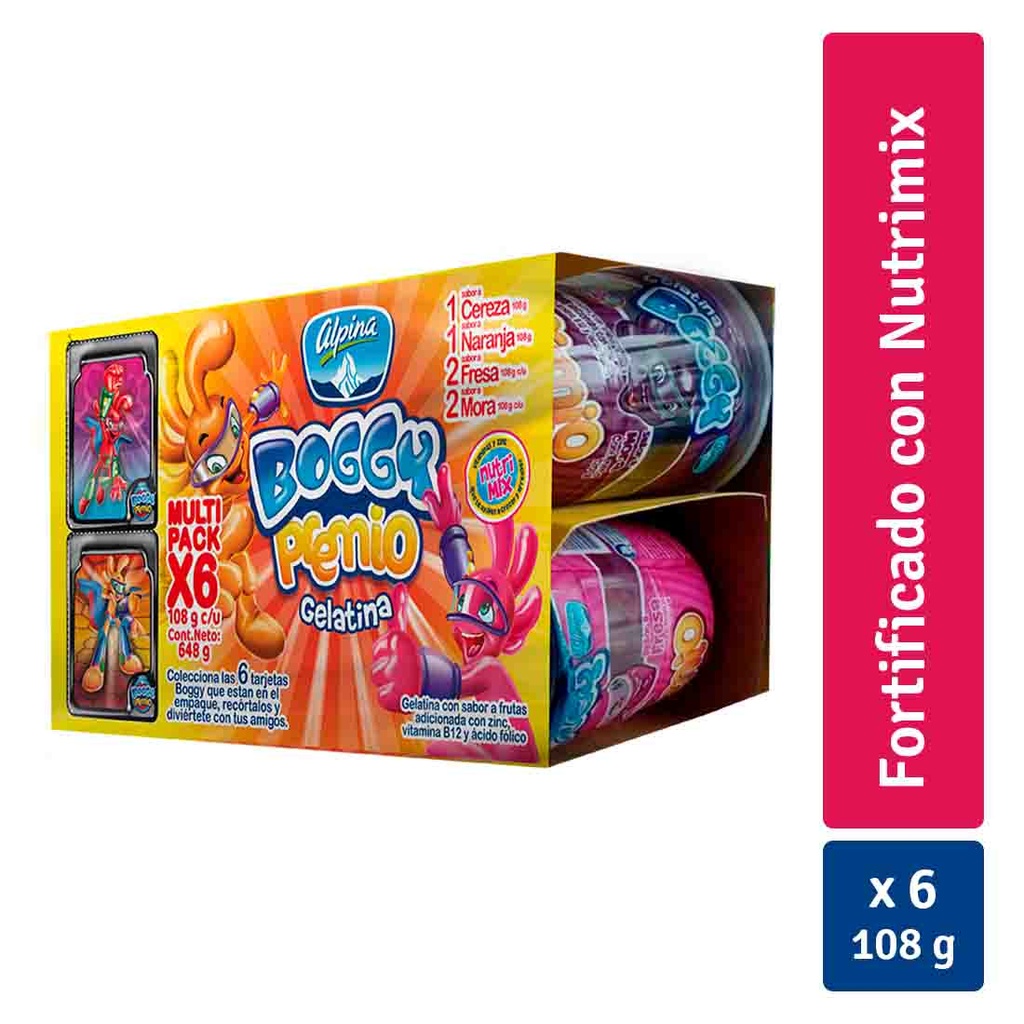 Gelatina Boggy Fresa Premio 6 Unidades 648Gr