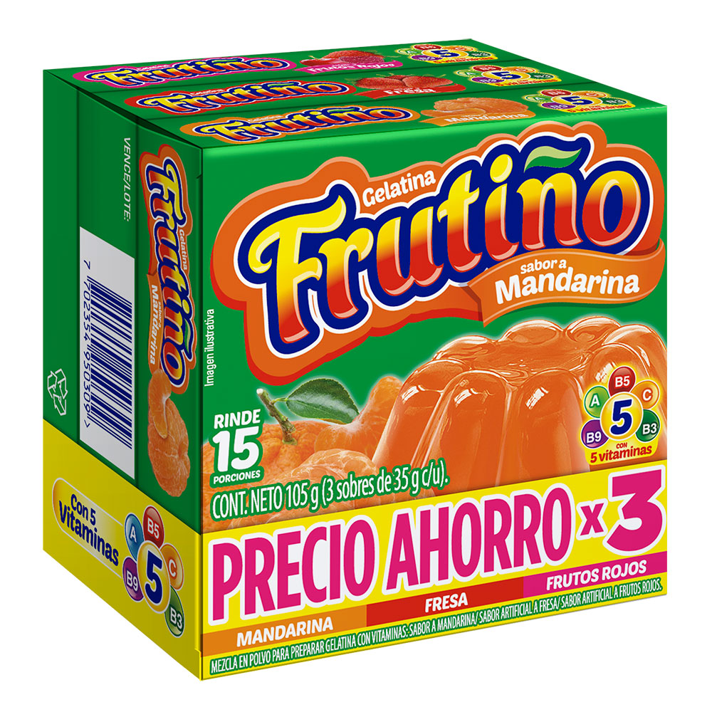 Gelatina Frutiño Mandarina Fresa Y Frutos Rojos 3 Unidades 105Gr