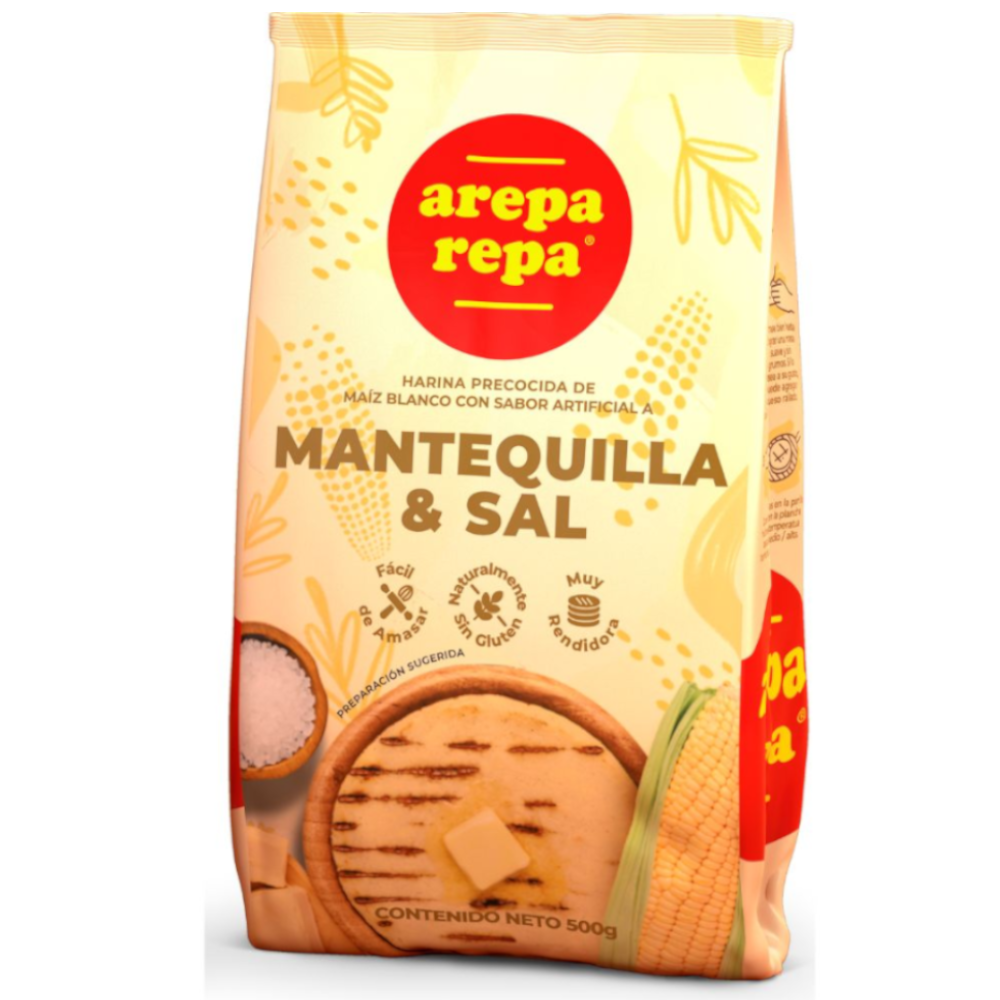 Harina Maíz Blanco Arepa Arepa Mantequilla Y Sal 500Gr
