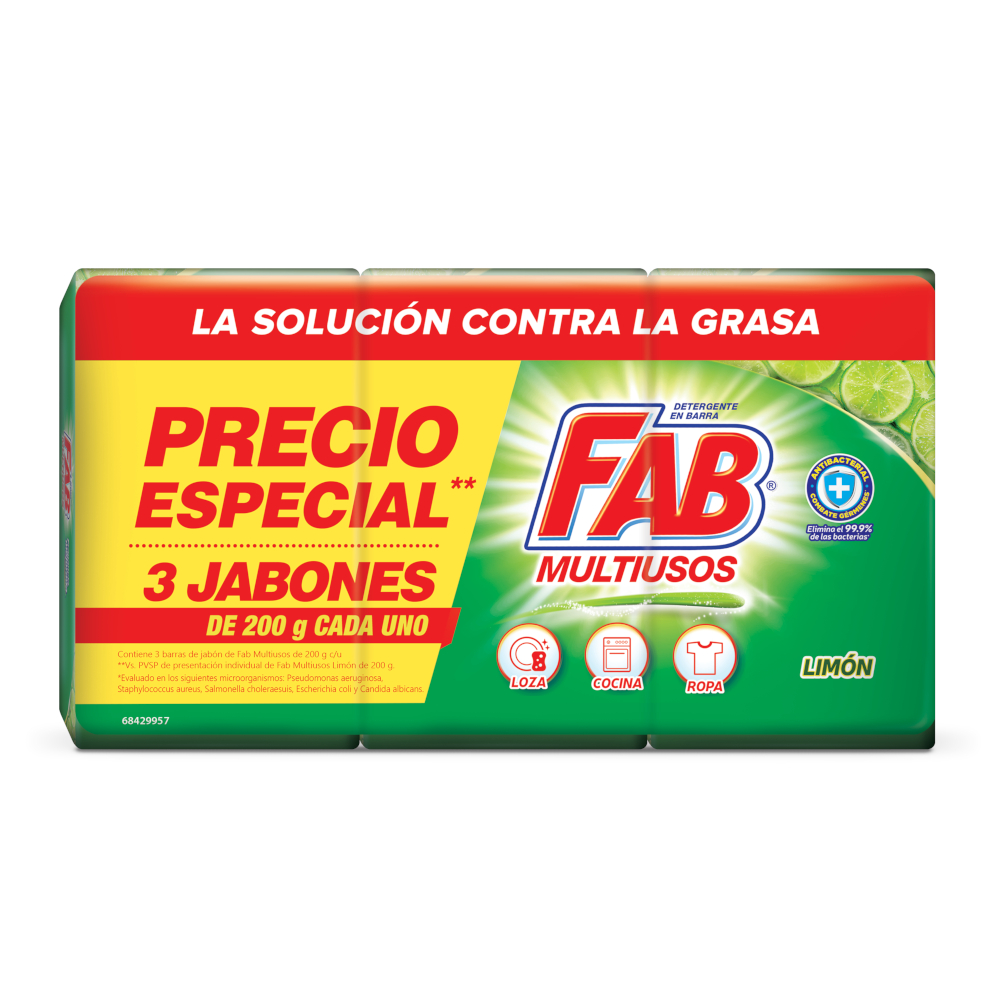 Jabón Fab Limón Multiusos 200Gr 3 Unidades Precio Especial
