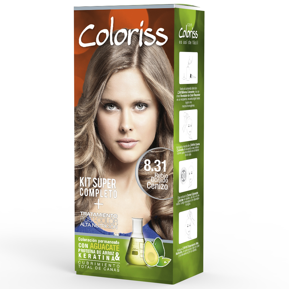 Kit Tintura Coloriss 8.31 Rubio Dorado Cenizo