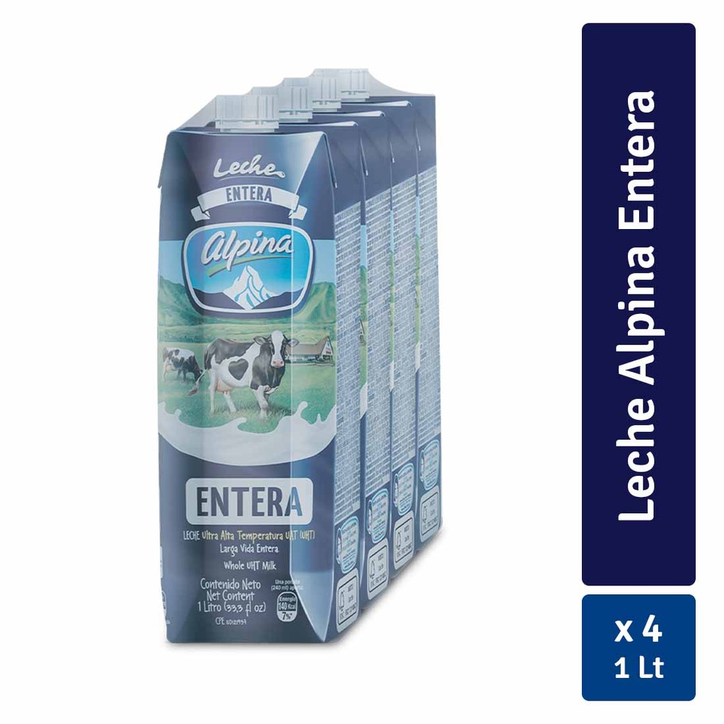 Leche UHT Alpina Entera Tetrapack 4 Unidades 4000Ml