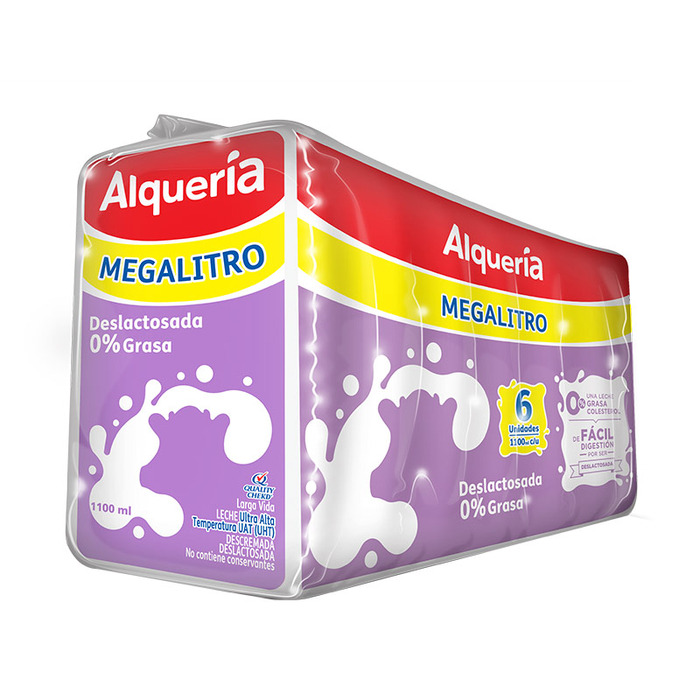 Leche UHT Alqueria 0%Grasa Deslactosada Bolsa 6 Unidades 6600Ml