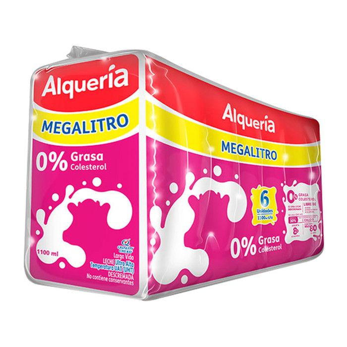 Leche UHT Alquería Descremada 0%Grasa 6 Unidades 6600Ml