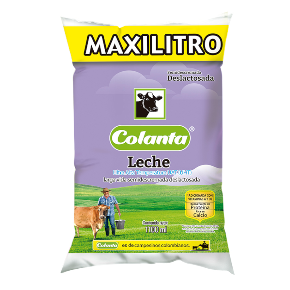 Leche UHT Colanta Deslactosada Bolsa 1100Ml