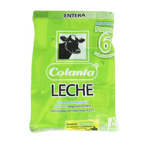 Leche UHT Colanta Entera Bolsa 6 Unidades 1200Ml