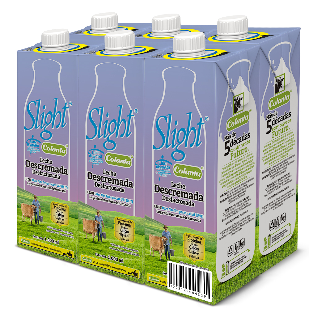 Leche Uht Colanta Slight Deslactosada Descremada Tetrapak 1000Ml 6 Unidades