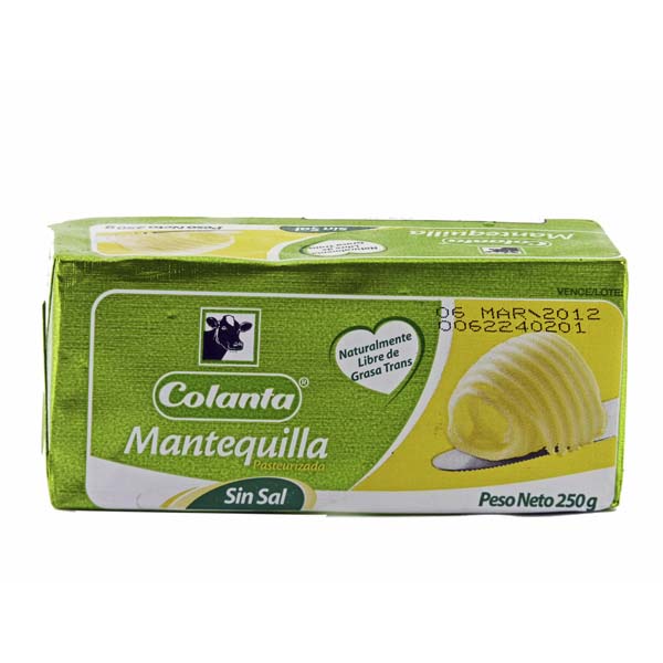 Mantequilla Colanta Sin Sal 250Gr