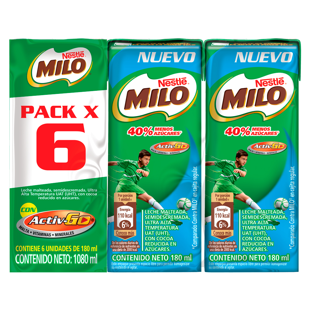 Milo Líquido Activ-Go Menos Azúcar 180Ml 6 Unidades