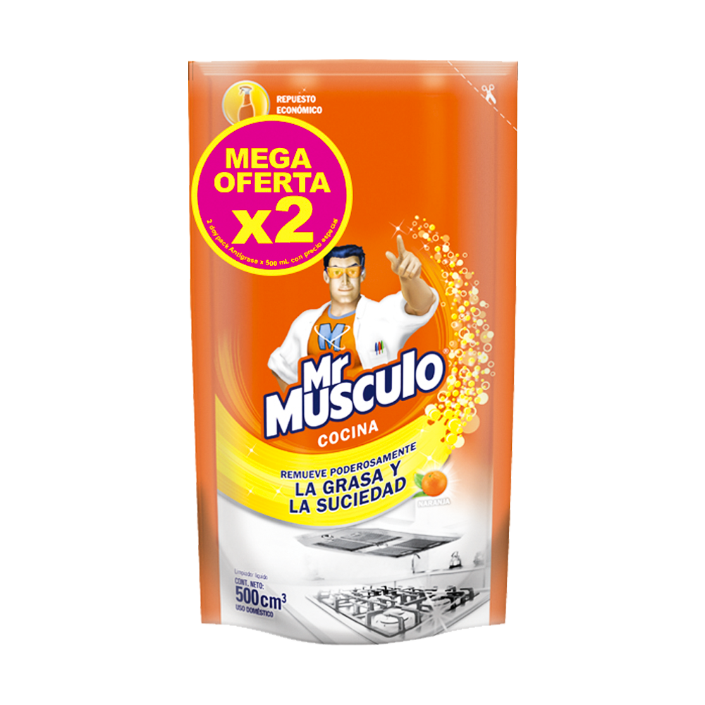 Mr Musculo Antigrasa Naranja Repuesto 2 Unidades 500Ml