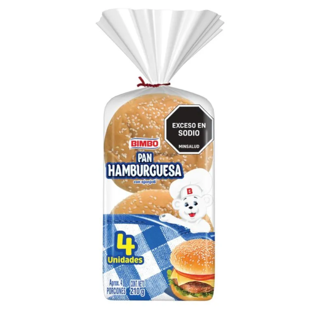 Pan Hamburguesa Bimbo Ajonjolí 4 Unidades 210Gr