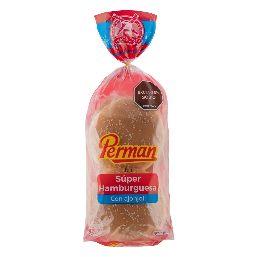 Pan Súper Hamburguesa Perman  Con Ajonjolí 300Gr