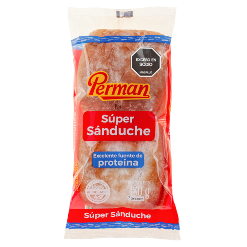 Pan Súper Sánduche Perman 2 Unidades 180Gr