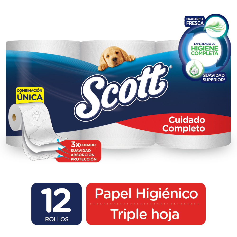 Papel Higiénico Scott Cuidado Completo 12 Unidades
