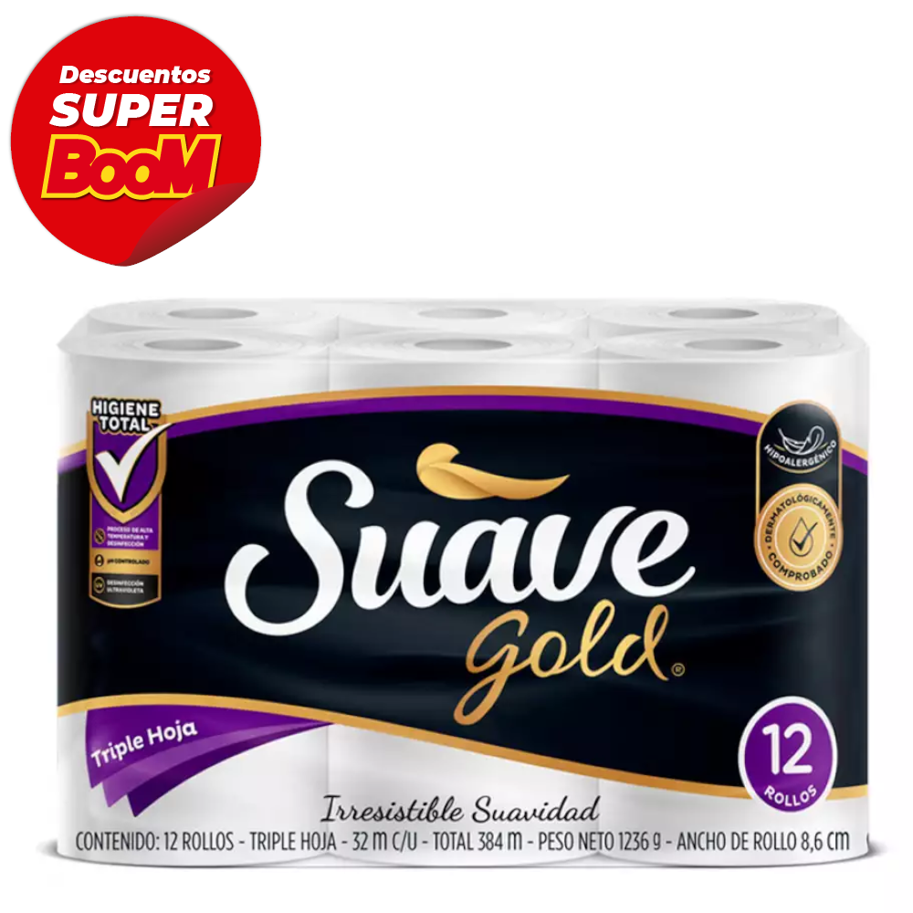 Papel Higiénico Suave Gold Triple Hoja 12 Unidades
