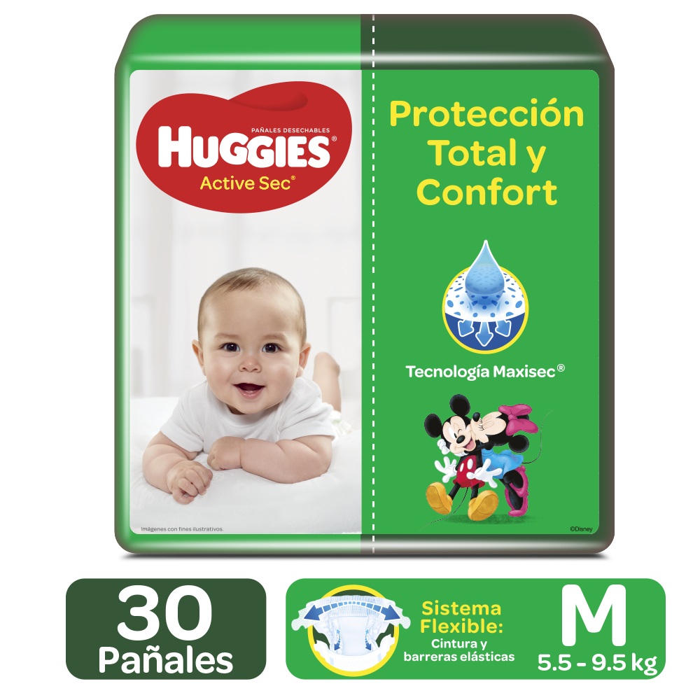 Pañal Huggies Active Sec M 30 Unidades