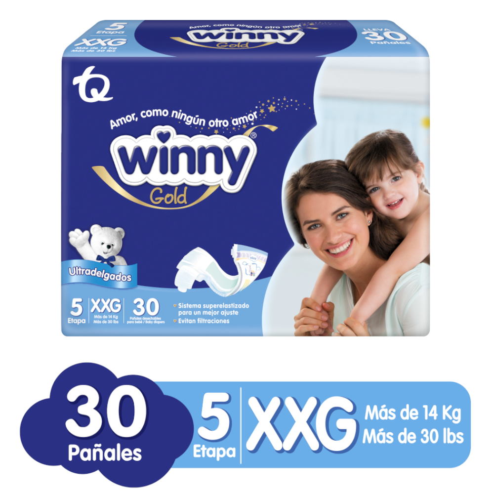 Pañal Winny Ultrim Gold Etapa 5 XXG 30 Unidades