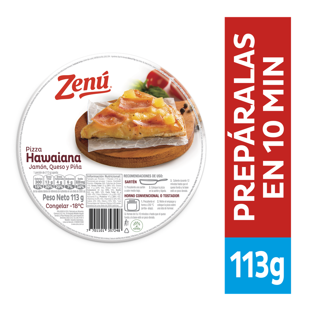 Pizza Zenú Hawaiana 113Gr