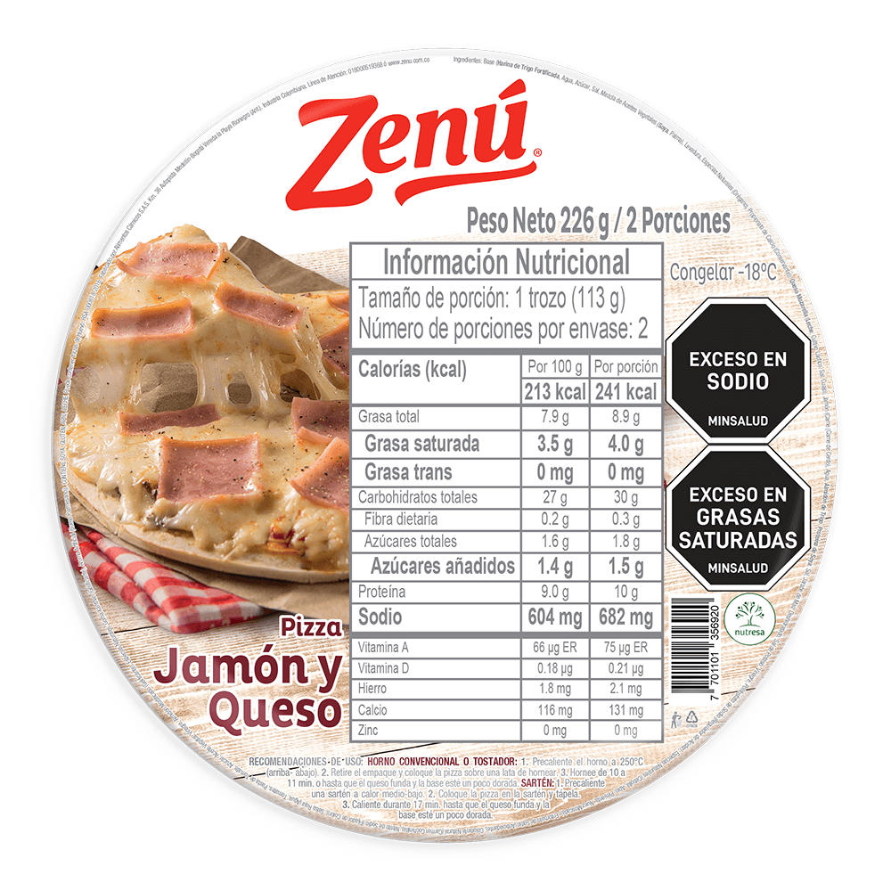 Pizza Zenú Jamón Queso 226Gr