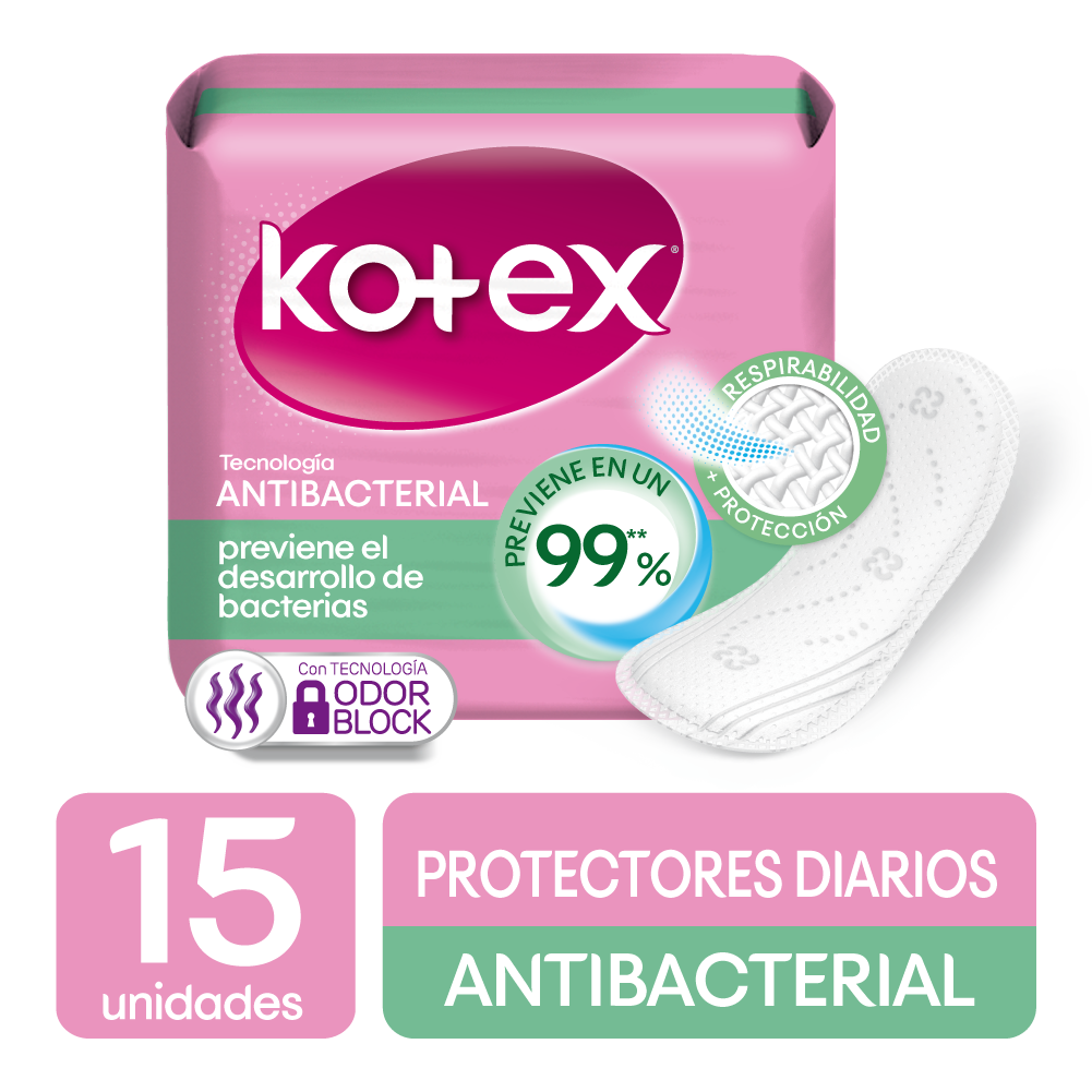 Protectores Diarios Kotex Antibacterial 15 Unidades