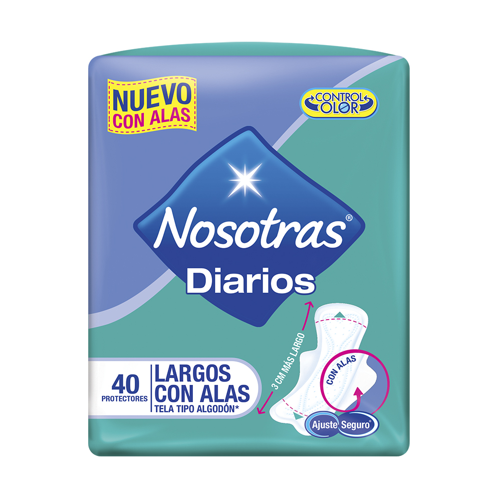 Protectores Nosotras Diarios Largos Alas 40 Unidades