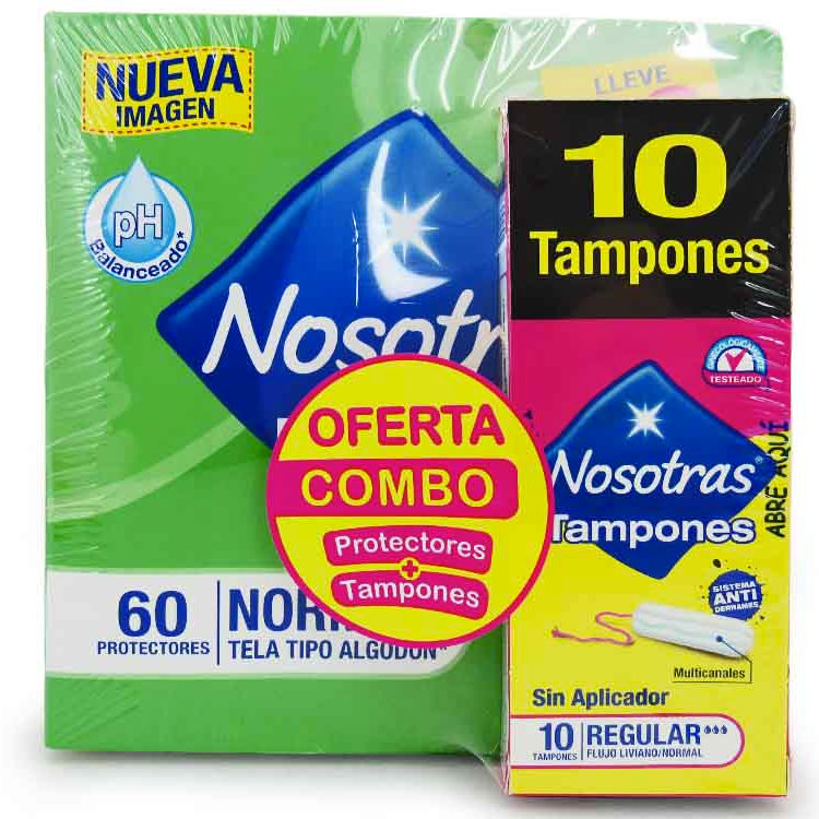 Protectores Nosotras Diarios Normal 60 Unidades + 10 Tampones Precio Especial