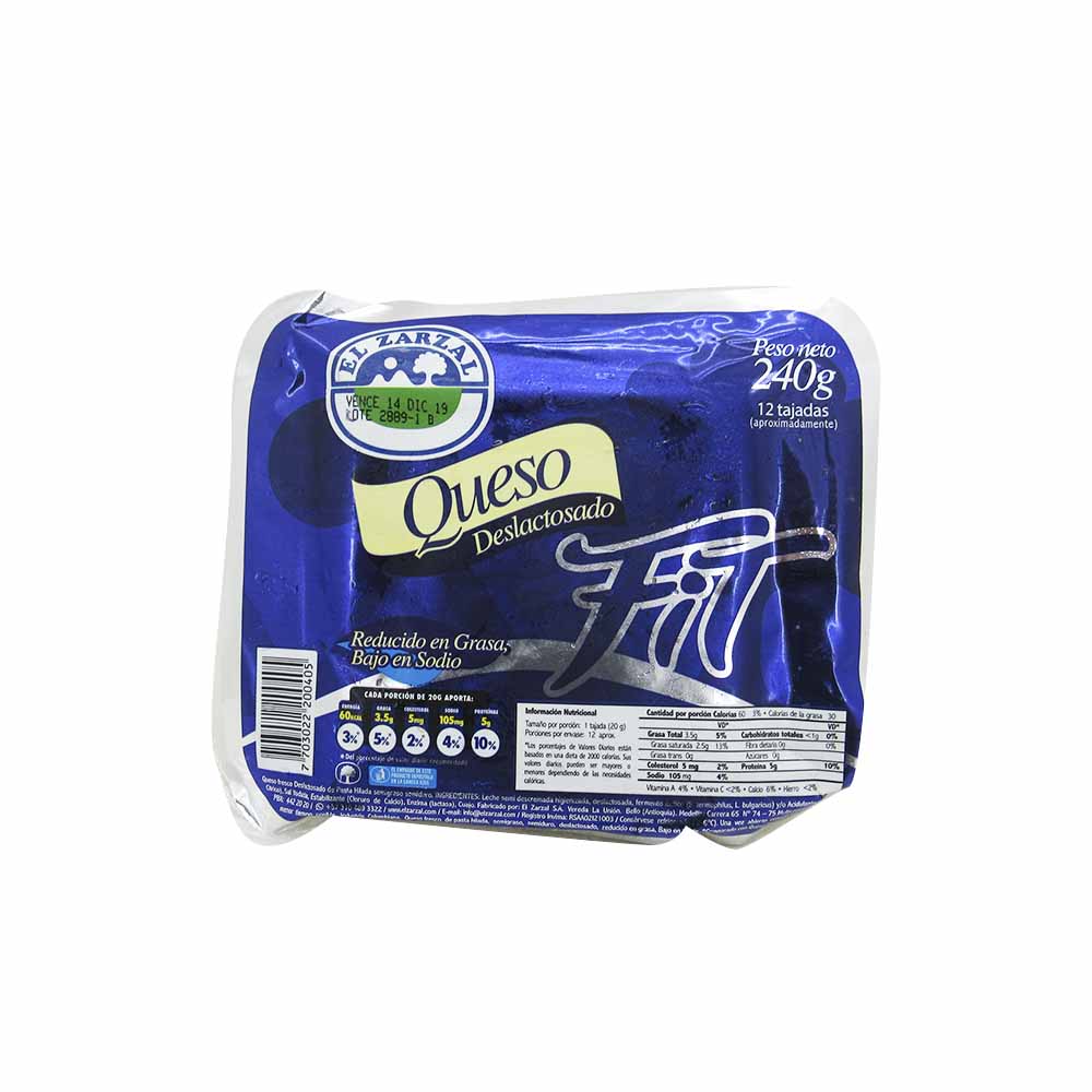 Queso El Zarzal Fit Deslactosado Tajado 240Gr