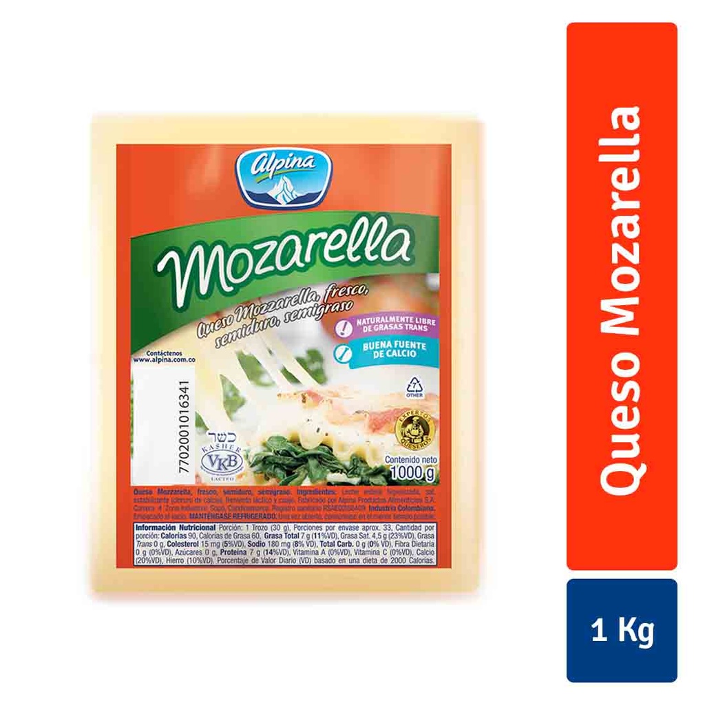 Queso Mozzarella Alpina Bloque 1000Gr