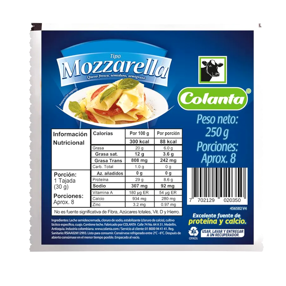 Queso Mozzarella Colanta Entero 250Gr