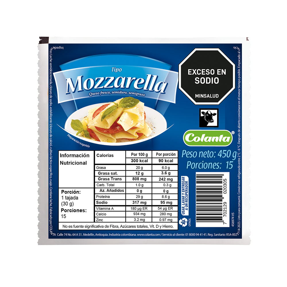 Queso Mozzarella Colanta Entero 450Gr