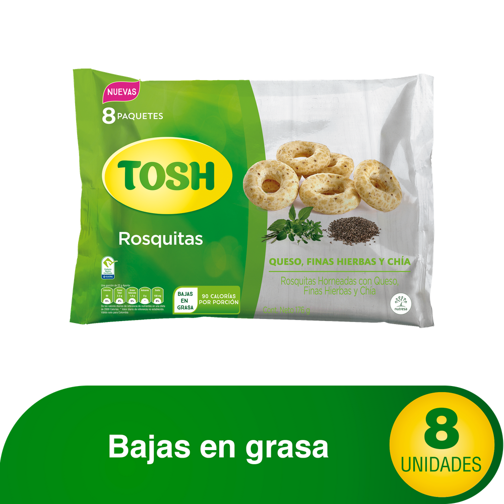 Rosquitas Tosh Hierbas/Chia 176Gr 8 Paquetes