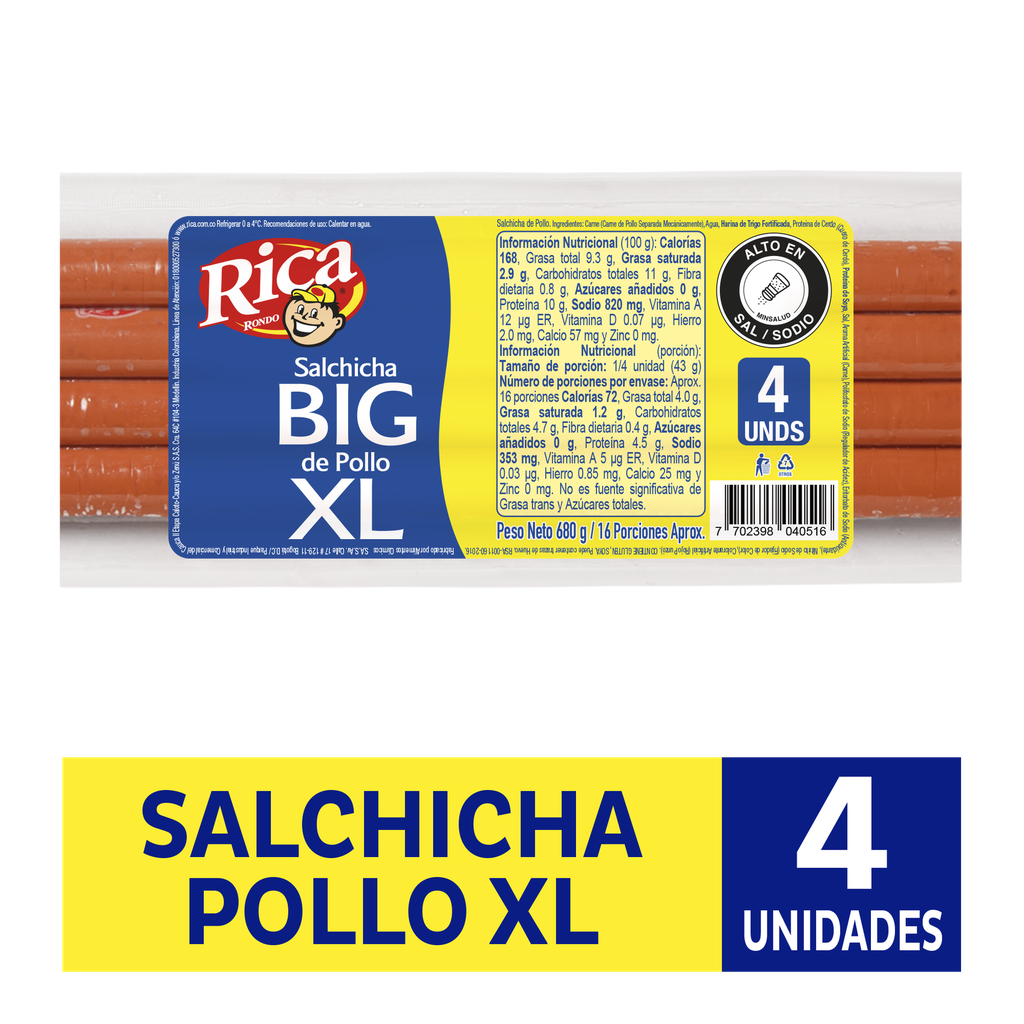 Salchicha Rica Big Pollo Xl 680Gr