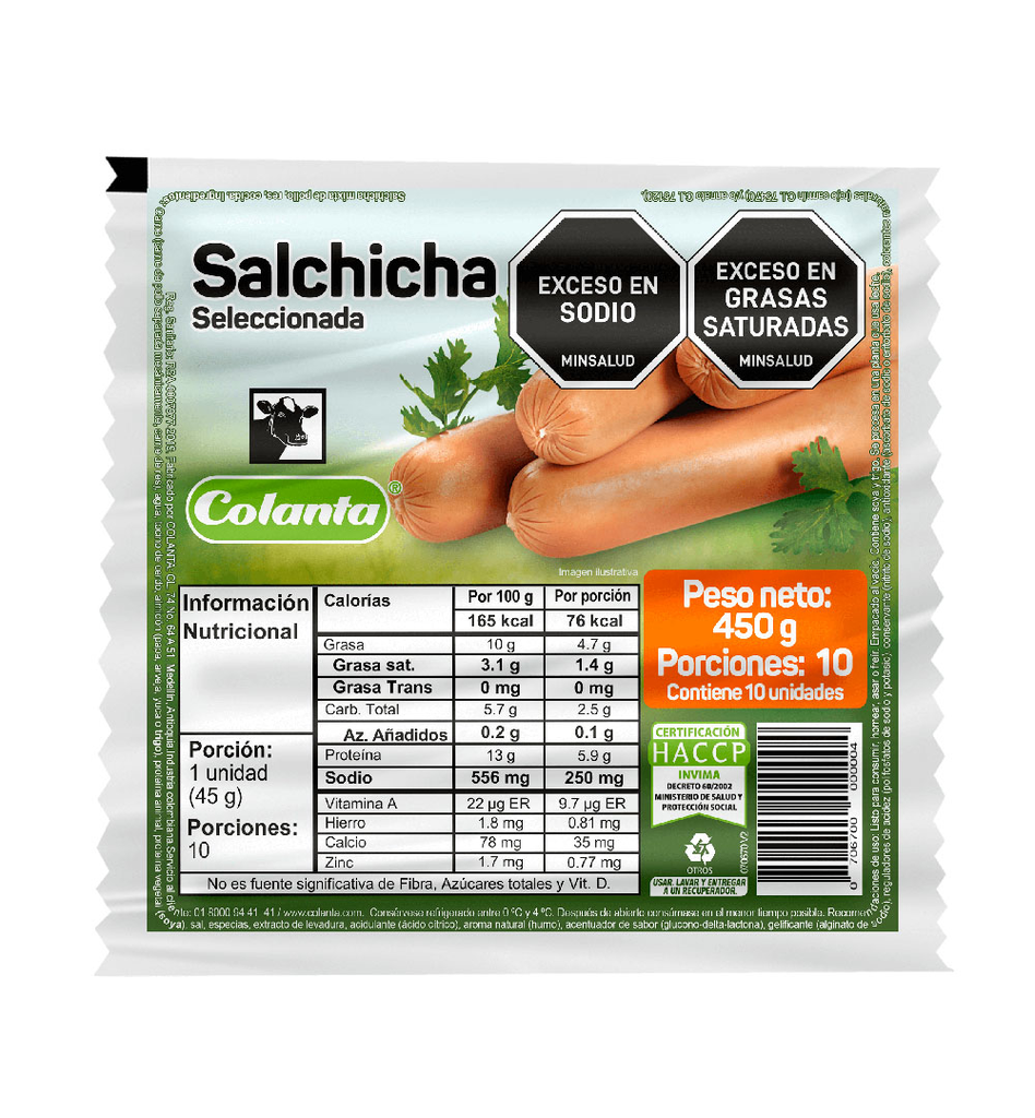 Salchicha Seleccionada Colanta 10 Unidades 450Gr