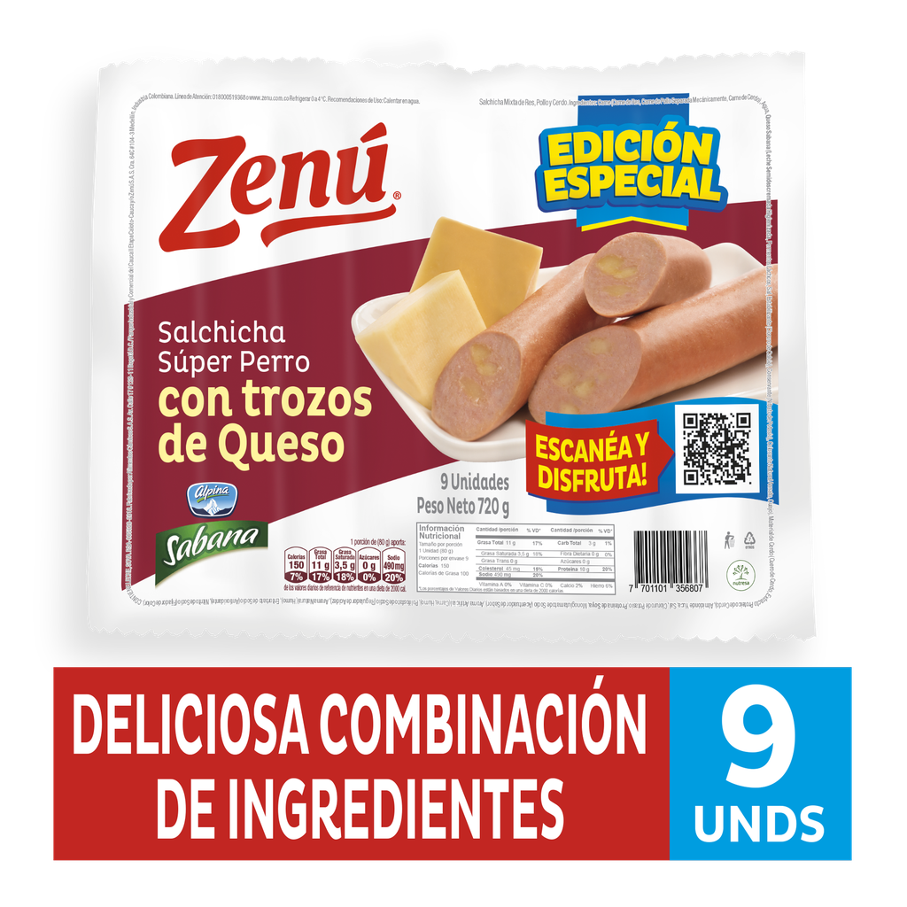 Salchicha Zenú Queso 720Gr Edición Especial