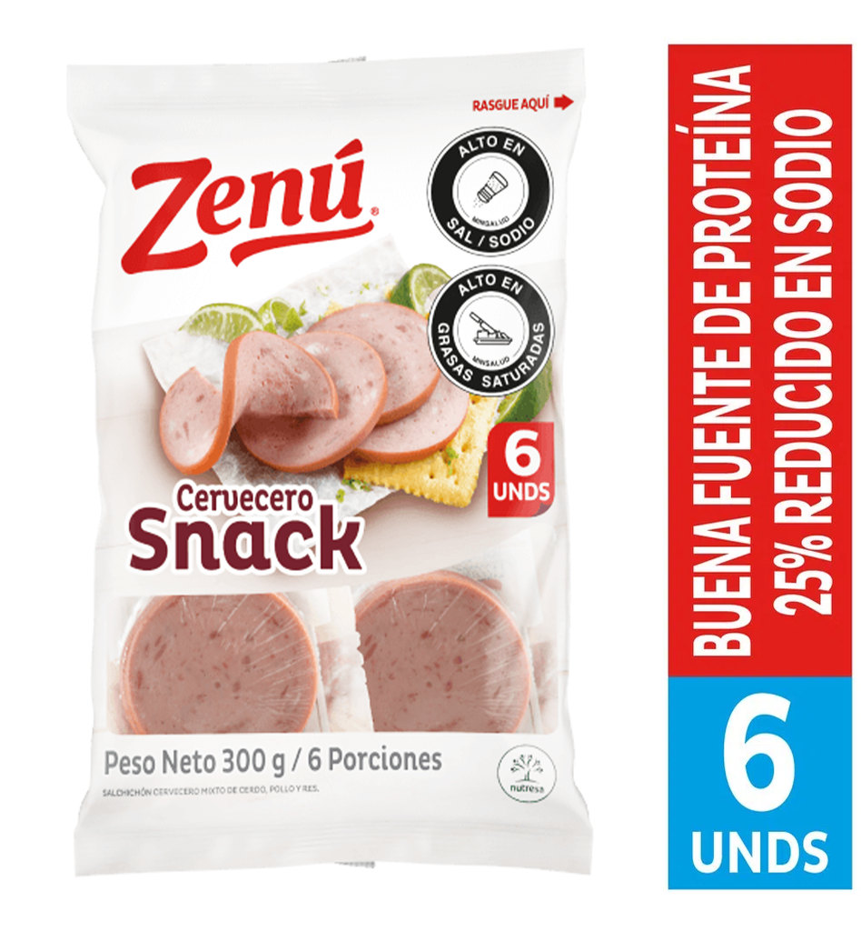 Salchichon Cervecero Zenu Snack 6 Unidades 300Gr