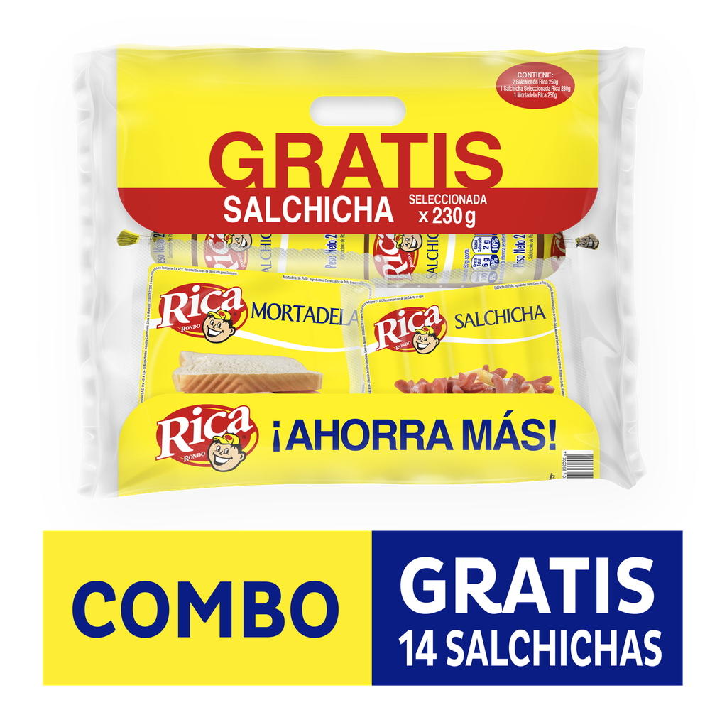 Salchichon Rica 2 Unidades+Mortadela 250Gr Gratis Salchicha