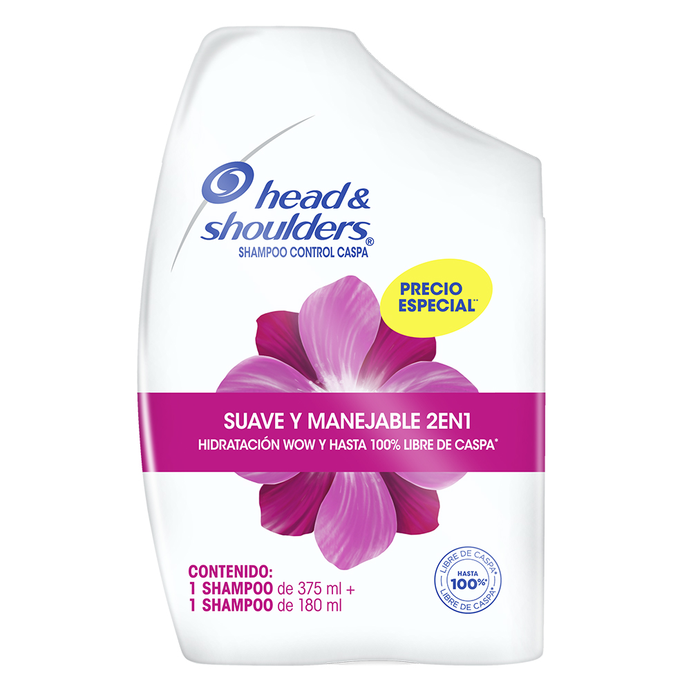 Shampoo Head & Shoulders Suave y Manejable 2En1 375Ml + 180Ml Precio Especial