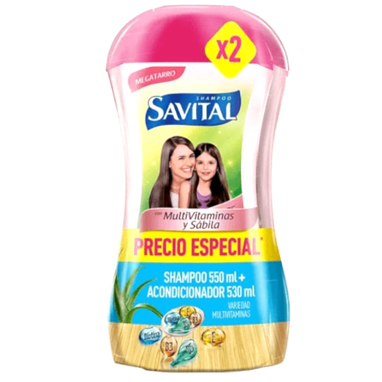 Shampoo Savital Multivitaminas y Sábila 550Ml + Acondicionador 530Ml